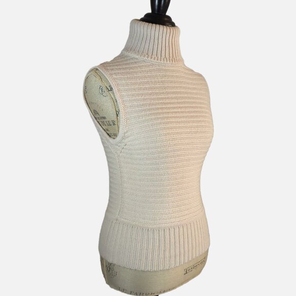 MODA International Ribbed Sleeveless Cream-Colored Turtleneck Sweater - M - Picture 9 of 10